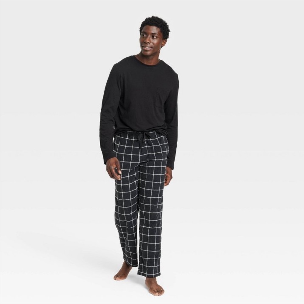 NWT Men's Black Plaid Microfleece Pajama Set- XXL